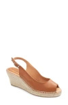 Patricia Green Peyton Slingback Espadrille Peep Toe Platform Wedge Sandal In Cognac Leather