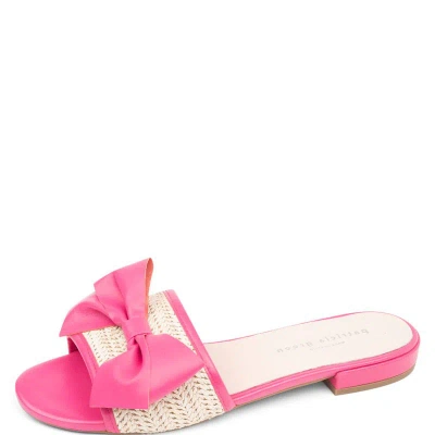 Patricia Green St. Tropez Raffia Slide Sandal In Hot Pink