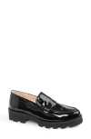 Patricia Green Vince Lug Sole Penny Loafer In Black Patent