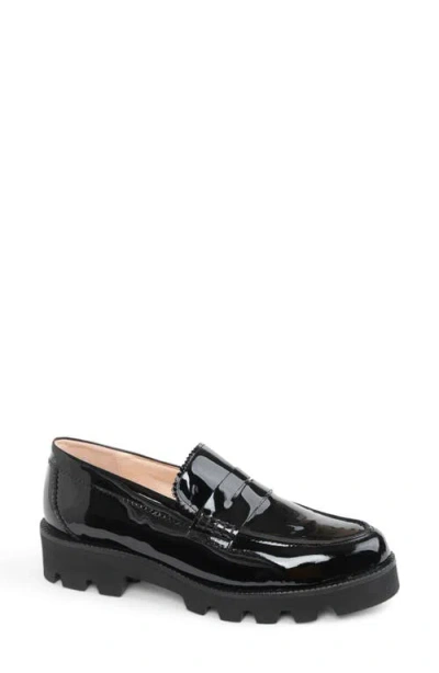 Patricia Green Vince Lug Sole Penny Loafer In Black Patent