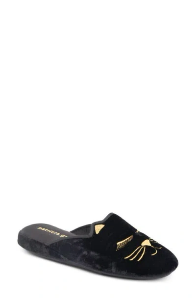 Patricia Green Winking Kitty Embroidered Slipper In Black