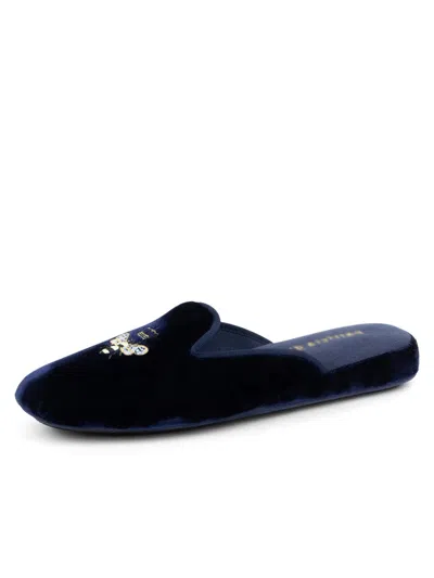 Patricia Green Women's Blue Queen Bee Embroidered Slipper Navy