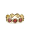 Patricia Nash Acrylic Ruby European Floral Tapestry Antique-like Gold-tone Box Clasp Link Bracelet In Gold
