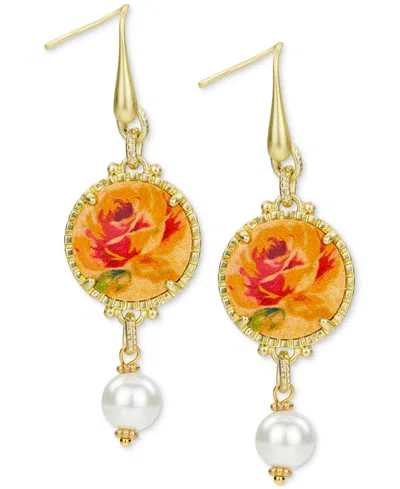 Patricia Nash Beaded Floral Gold-tone Round Drop Earrings In Gray