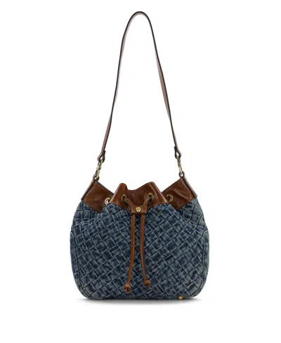 Patricia Nash Belamy Drawstring Washed Woven Denim Small Bucket Bag In Multi