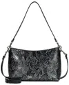 Patricia Nash Betta Medium Leather Crossbody, Created For Macy's In Black Bark Leaves