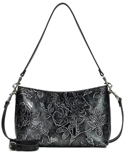 Patricia Nash Betta Medium Leather Crossbody, Created For Macy's In Black Bark Leaves