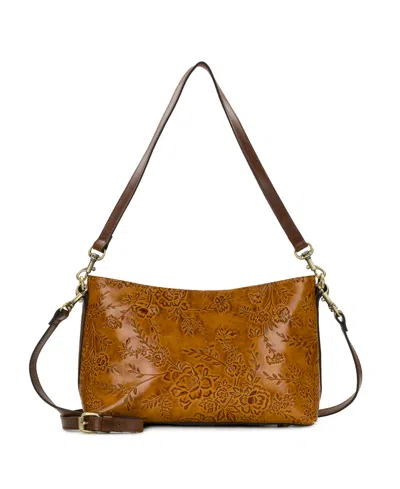 Patricia Nash Betta Rose Garden Leather Small Crossbody Handbag In Brown