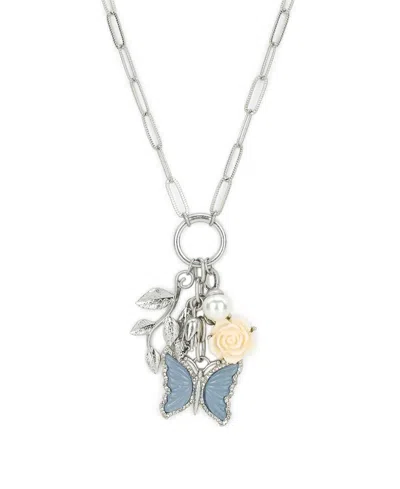 Patricia Nash Blue Butterfly Collection Long Multi-charm Necklace In White
