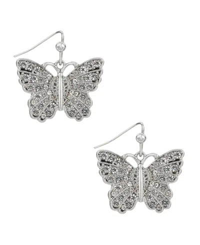 Patricia Nash Blue Butterfly Collection Pave Butterfly Drop Earrings In Metallic