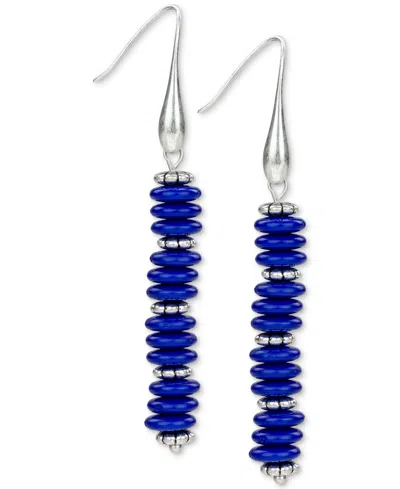 Patricia Nash Blue Ceramic Bead Stem Earrings In Silver