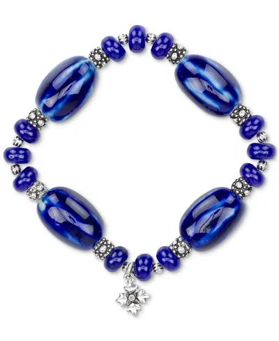 Patricia Nash Blue Textured Ceramic Stretch Bracelet In Silver