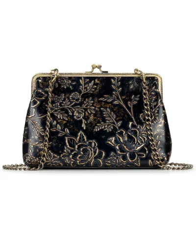 Patricia Nash Borriana Kiss-lock Small Full-grain Leather Crossbody Handbag In Black