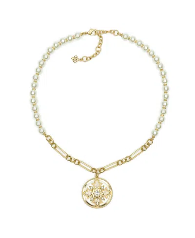 Patricia Nash Byzantine Collection Cultivated Pearl And Chain Pendant Necklace In Gold
