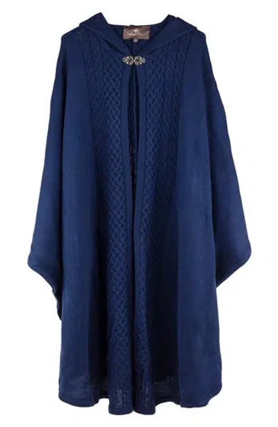 Patricia Nash Cable Knit Hooded Cape In Blue