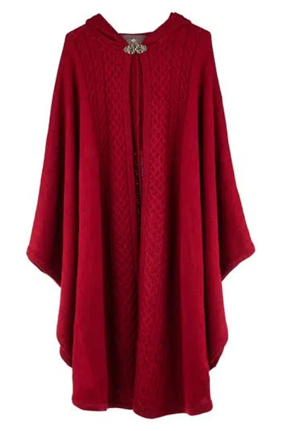 Patricia Nash Cable Knit Hooded Cape In Red