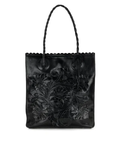 Patricia Nash Cavo Tooled Applique Leather Mini Tote Handbag In Black