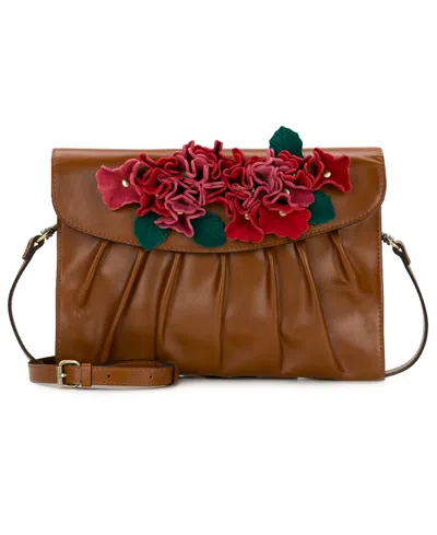 Patricia Nash Chalaronne Medium Leather Hydrangea Embellishment Clutch Crossbody Bag In Brown