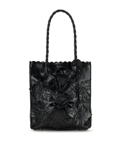 Patricia Nash Charline Cavo Tooled Applique Leather Small Tote Handbag In Black