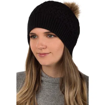 Patricia Nash Faux Fur Pompom Beanie In Black