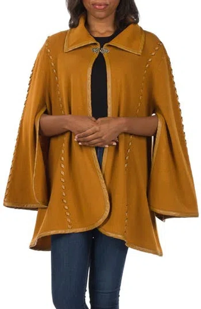 Patricia Nash Faux Leather Trim Cape In Brown