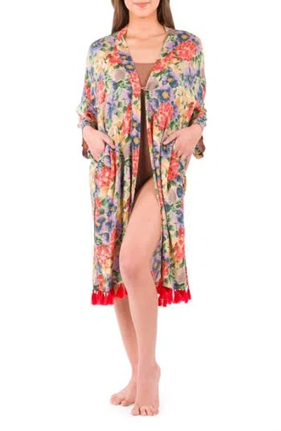 Patricia Nash Floral Tassel Trim Short Ruana In Multi