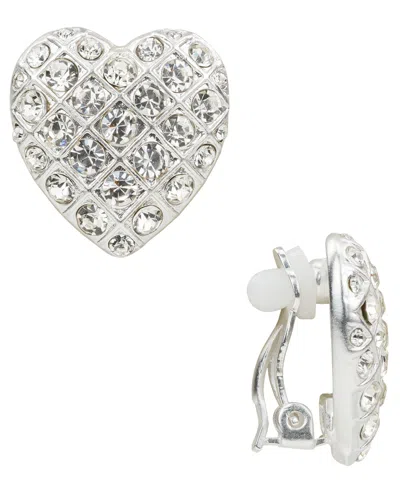 PATRICIA NASH GLASS STONE WORN SILVER-TONE HEART BUTTON CLIP EARRINGS