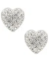 Patricia Nash Glass Stone Worn Silver-tone Heart Button Post Earrings In Metallic