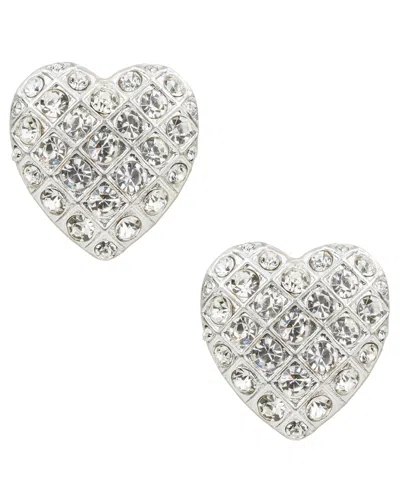 Patricia Nash Glass Stone Worn Silver-tone Heart Button Post Earrings In Metallic