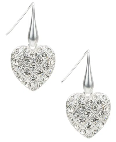 Patricia Nash Glass Stone Worn Silver-tone Heart Drop Earrings In Metallic