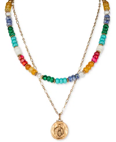 Patricia Nash Gold-tone Bee Multicolor Beaded Convertible Layered Pendant Necklace, 17" + 3" Extender In Antique Gold