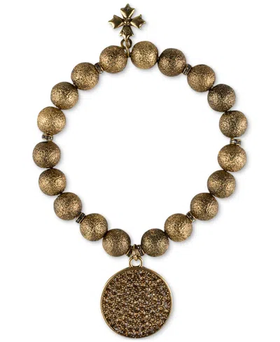 Patricia Nash Gold-tone Dark Crystal Disc Beaded Stretch Bracelet In Antique Go