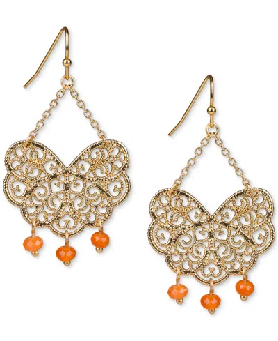Patricia Nash Gold-tone Filigree Beaded Drop Earrings In Matte Gold