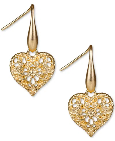 Patricia Nash Gold-tone Filigree Heart Drop Earrings In Egyptian Gold
