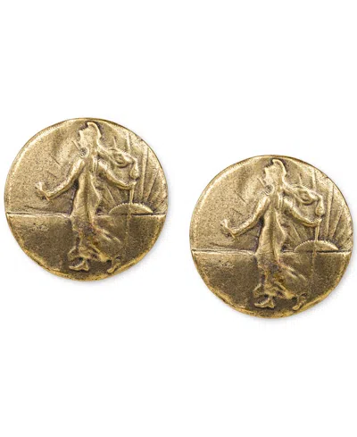 Patricia Nash Gold-tone Goddess Coin Button Earrings In Egyptian G