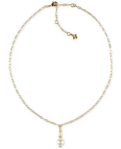 Patricia Nash Gold-tone Imitation Pearl & Pave & Double Bead Lariat Necklace, 28" + 3" Extender In Matte Gold