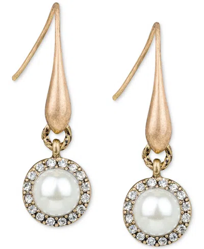 Patricia Nash Gold-tone Imitation Pearl & Pave Halo Drop Earrings In Antique Go