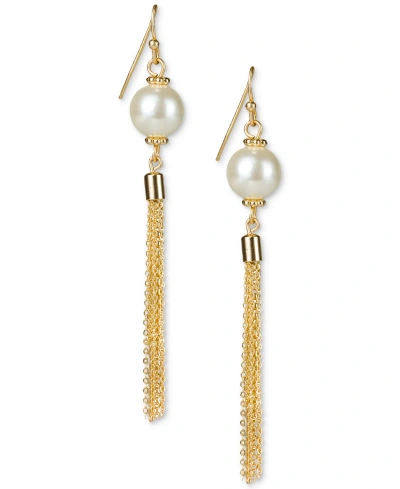 Patricia Nash Gold-tone Imitation Pearl Tassel Earrings In Matte Gold