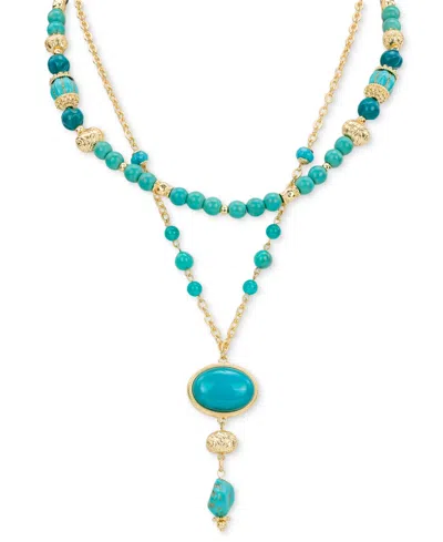 Patricia Nash Gold-tone Mixed Stone Convertible Layered Lariat Necklace, 18" + 3" Extender