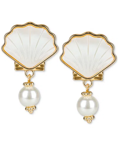 Patricia Nash Gold-tone Mother-of-pearl Shell & Imitation Pearl Drop Earrings In Matte Gold