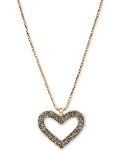 Patricia Nash Gold-tone Pave & Heart Pendant Necklace, 30" + 3" Extender In Antique Go