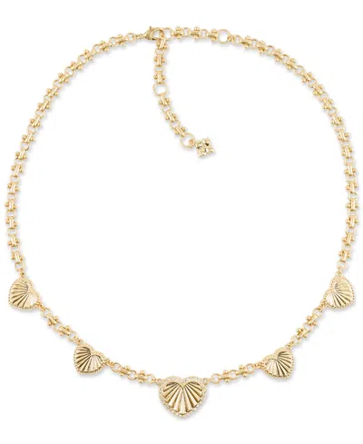 Patricia Nash Gold-tone Pave Textured Heart Statement Necklace, 18" + 3" Extender In Worn Gold