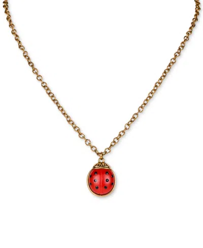 Patricia Nash Gold-tone Red Ladybug Pendant Necklace, 19" + 3" Extender In Antique Go