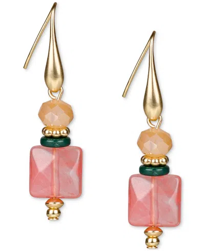 Patricia Nash Gold-tone Square & Round Double Bead Drop Earrings
