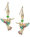 Patricia Nash Gold-tone Stone & Bead Hummingbird Drop Earrings In Matte Gold
