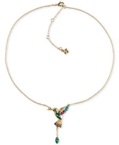 Patricia Nash Gold-tone Stone & Bead Hummingbird Statement Necklace, 18" + 3" Extender
