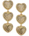 Patricia Nash Gold-tone Sunray Texture Triple Heart Drop Earrings In Worn Gold