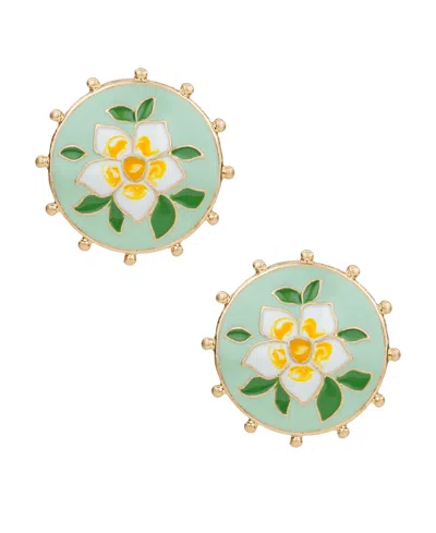 Patricia Nash Gold-tone Cloisonne Collection Button Post Earrings In Green