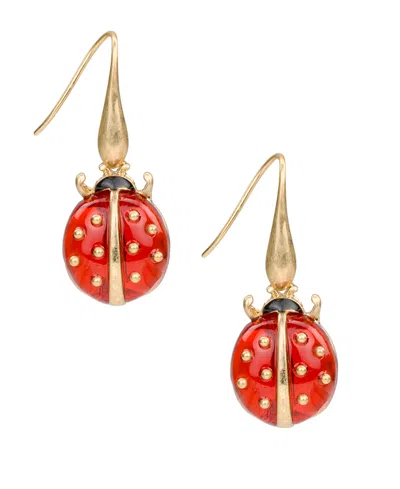 Patricia Nash Gold-tone Ladybug Wire Drop Earrings In Red