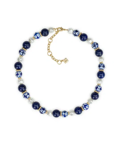 Patricia Nash Gold-tone Plated Bead And Mother Of Pearl Necklace In Blue